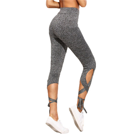 2017 Women Summer Dark Gray Quick Dry Pants Casual Workout Bandage Cropped Fitness Lounge Activewear Female Seven Pants