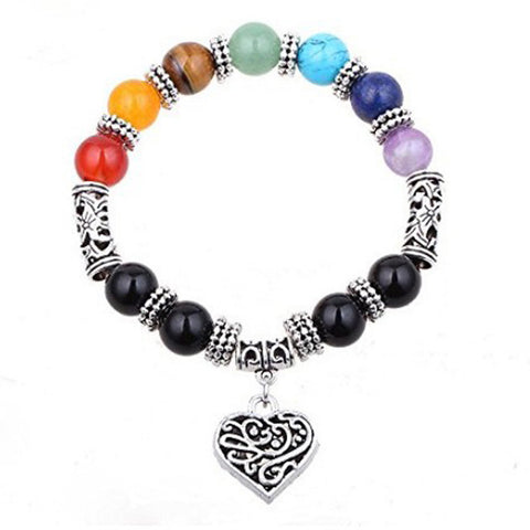 2017 Original Rainbow colorful  simulated  stone yoga energy peach heart bracelet women girl lucky gift