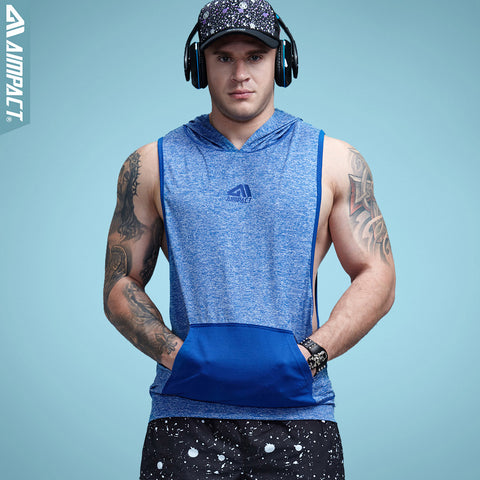 Aimpact Men's Tank Top Hoodie Fitness Bodybuilding Muscle Cut Stringer Tee Crossfit Workout Top Activewear Singlets Male 2AM1008