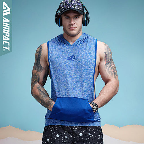 Aimpact Men's Tank Top Hoodie Fitness Bodybuilding Muscle Cut Stringer Tee Crossfit Workout Top Activewear Singlets Male 2AM1008