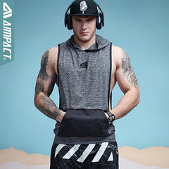 Aimpact Men's Tank Top Hoodie Fitness Bodybuilding Muscle Cut Stringer Tee Crossfit Workout Top Activewear Singlets Male 2AM1008