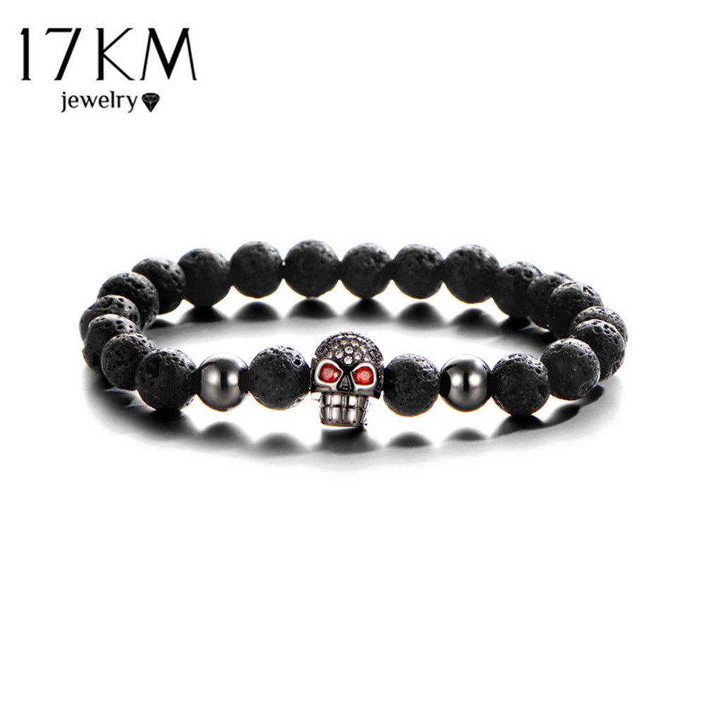Unisex Yoga Elastic Crystal Skeleton Head Stone Bracelet