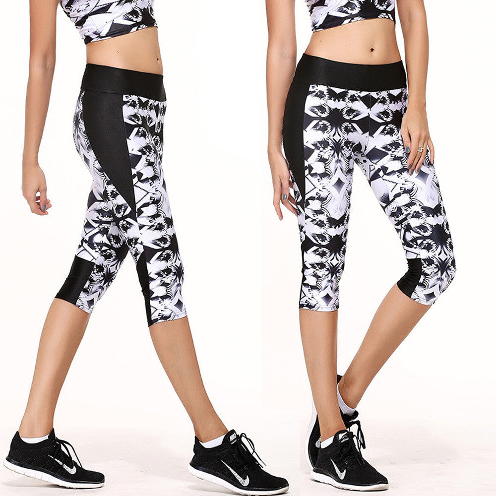Women Capri Patchwork Mid-Calf Pants 