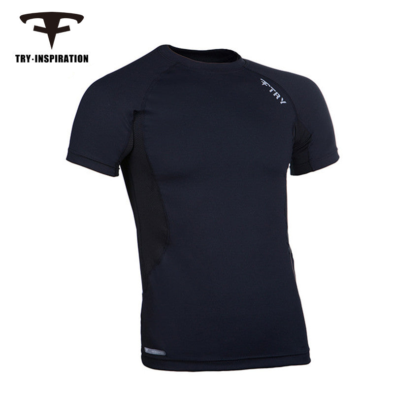 TRY.INSPIRATION Men's Compression Tights Shirt Quick Dry Yoga Shirt Fitness Gym Running T-shirt bicycle shirt +Reflective Logo