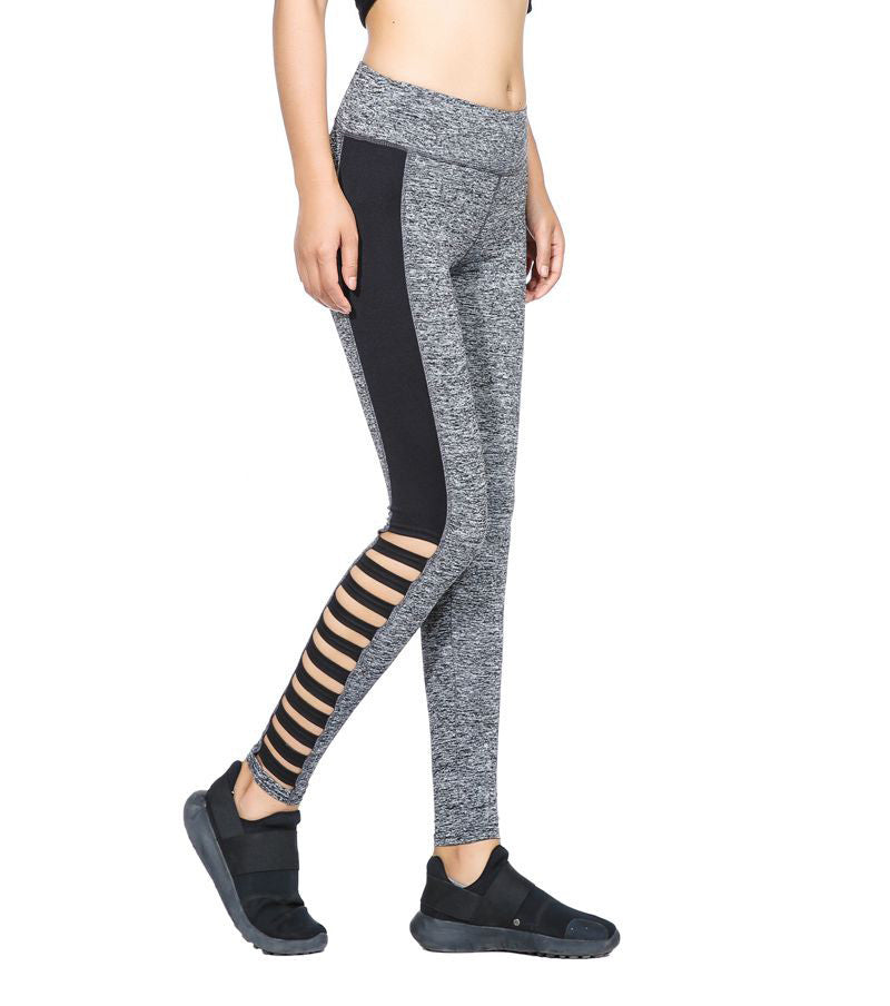 New Designs Activewear Mesh Legging Sexy Grey Leggins Black Leggings Spliced Women Cut Out Workout Leggings High Waist Leggings