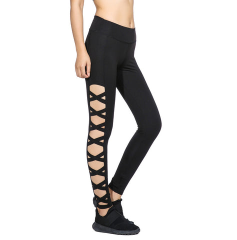 AO SHENG 2017 Latest Activewear Cross Women Leggings Black Cut Out Sexy Leggings High Waist Hollow Fitness Legging America Order