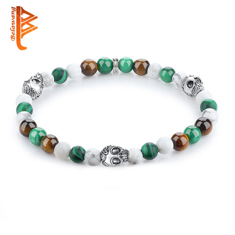 BELAWANG 2016 Natural Stone Bead Buddha Bracelets For Women Men Silver Matte Yoga Lava Charm Bracelet Pulseras Mujer Jewelry