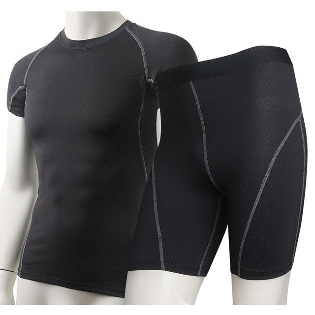 New Running Suit Men Compression Base Layer T Shirt Shorts Fitness Yoga Set Gym Running Tights / Leggings Plus Size 10181024