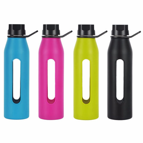 BPA Free Glass Water Bottle with Twist Cap and Soft Silicone Sleeve Great for Yoga GYM Cycling 570 mL / 19 oz