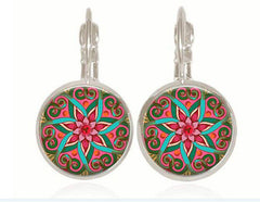 Fashion OM Symbol Buddhism Zen Earrings Women Jewelry From India Yoga Henna Stud Earrings For Women Mandala Flower Earrings Stud