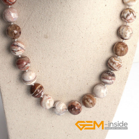 Round Smooth Brazil Crazy Lace Carnelia n necklace natural stone beads necklace DIY Jewelry Yoga Meditation Necklace