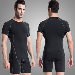 New Running Suit Men Compression Base Layer T Shirt Shorts Fitness Yoga Set Gym Running Tights / Leggings Plus Size 10181024